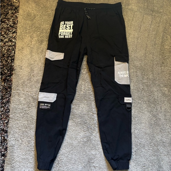Other - Black and Gray Jogger Pants with Motivational Text